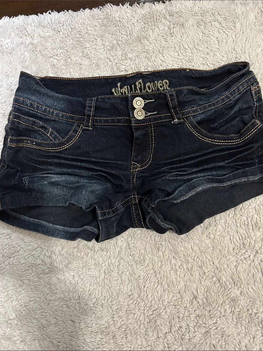 Wallflower Dark Indigo Double-Button Denim Shorties